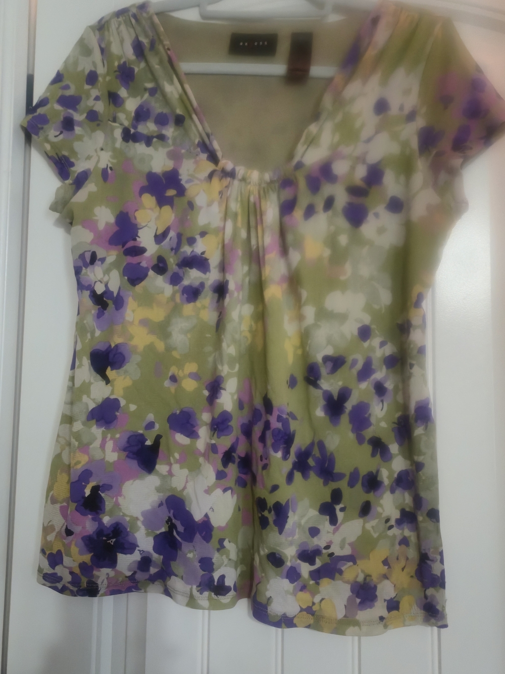 Axcess Olive Green Floral Scoop-Neck Tunic with Purple Accents